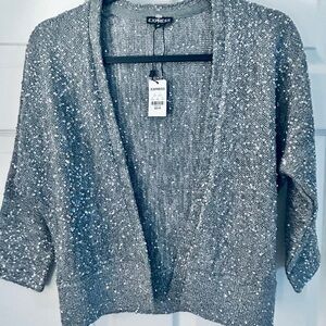 NWT Vintage Express Sparkling Gray Silver Open front Cardigan XS Sequins Y2k